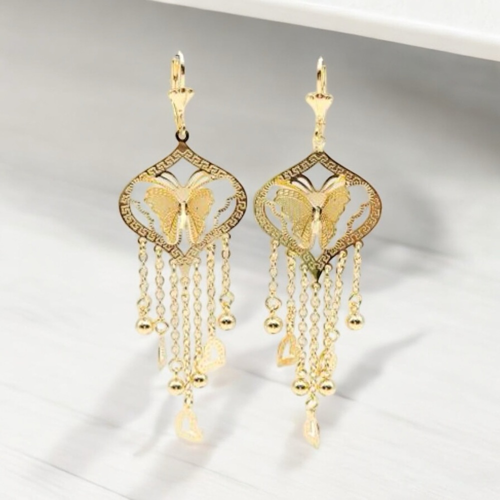 Elegant Butterfly Gold plated Drop Earrings - Picture 2 of 3